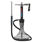 Black car hookah complete set with mirror-finish aluminum stem, crystal glass vase, premium hose, full assembly