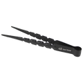 Black metal hookah charcoal tongs close-up view, heat-resistant coal tongs with grip handle for safe shisha charcoal handling