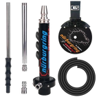 Blue and black car hookah complete components and accessories, aluminum stem, hose, bowl, tongs, all parts included display