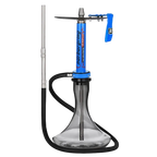 Blue car hookah complete set with mirror-finish aluminum stem, crystal glass vase, premium hose, full assembly
