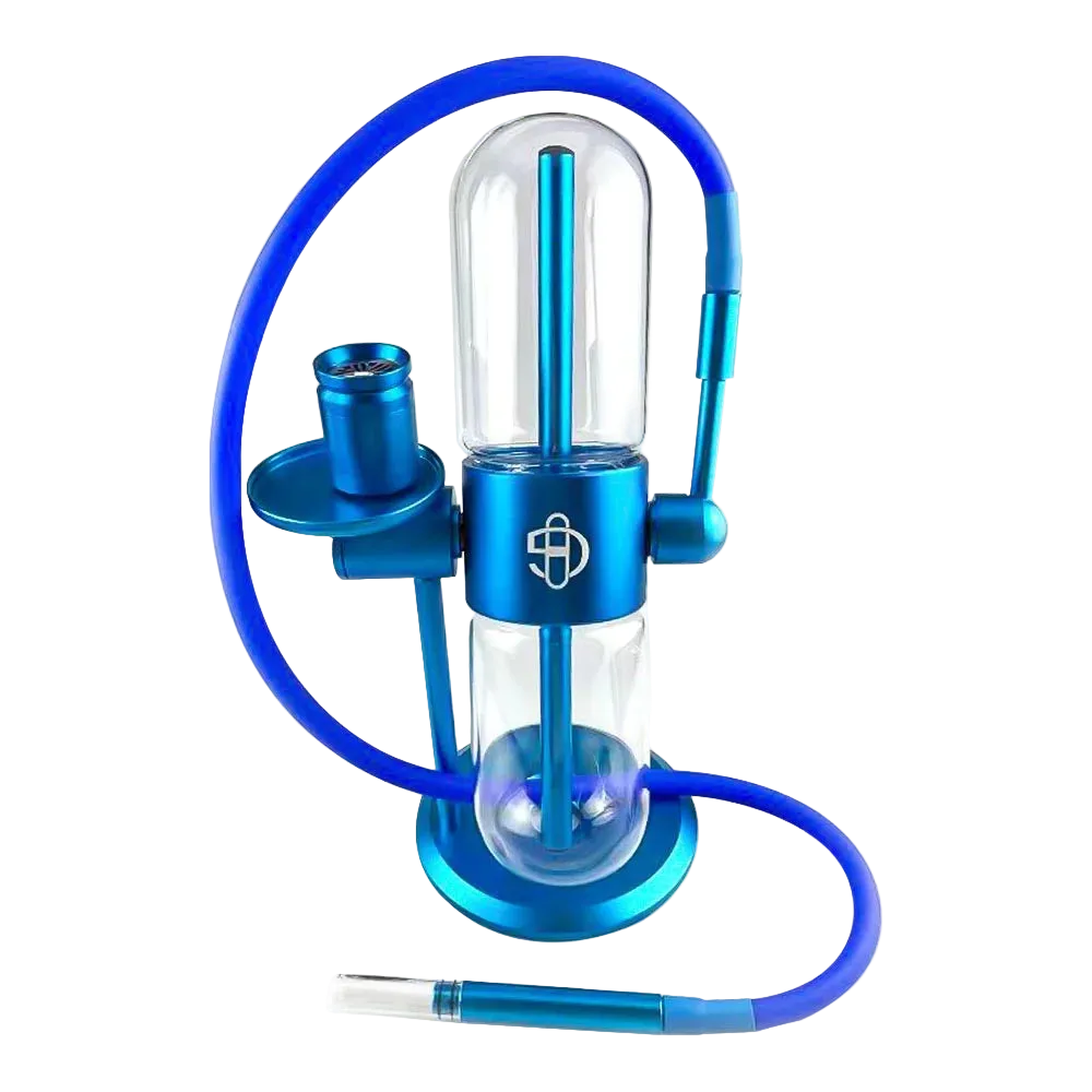 Blue gravity hookah premium aluminum and glass shisha set, 39cm compact design, vibrant blue finish gravity-powered shisha