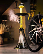 car themed hookah lifestyle photo showing a person enjoying premium shisha session, sophisticated design, real-world use
