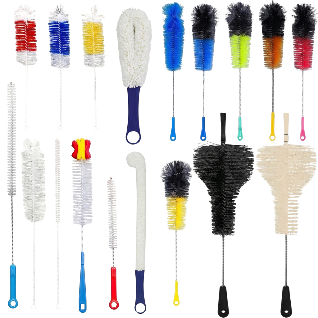 Complete hookah cleaning brush set with multiple brushes for flask base, stem, hose cleaning, shisha maintenance tools for deep clean