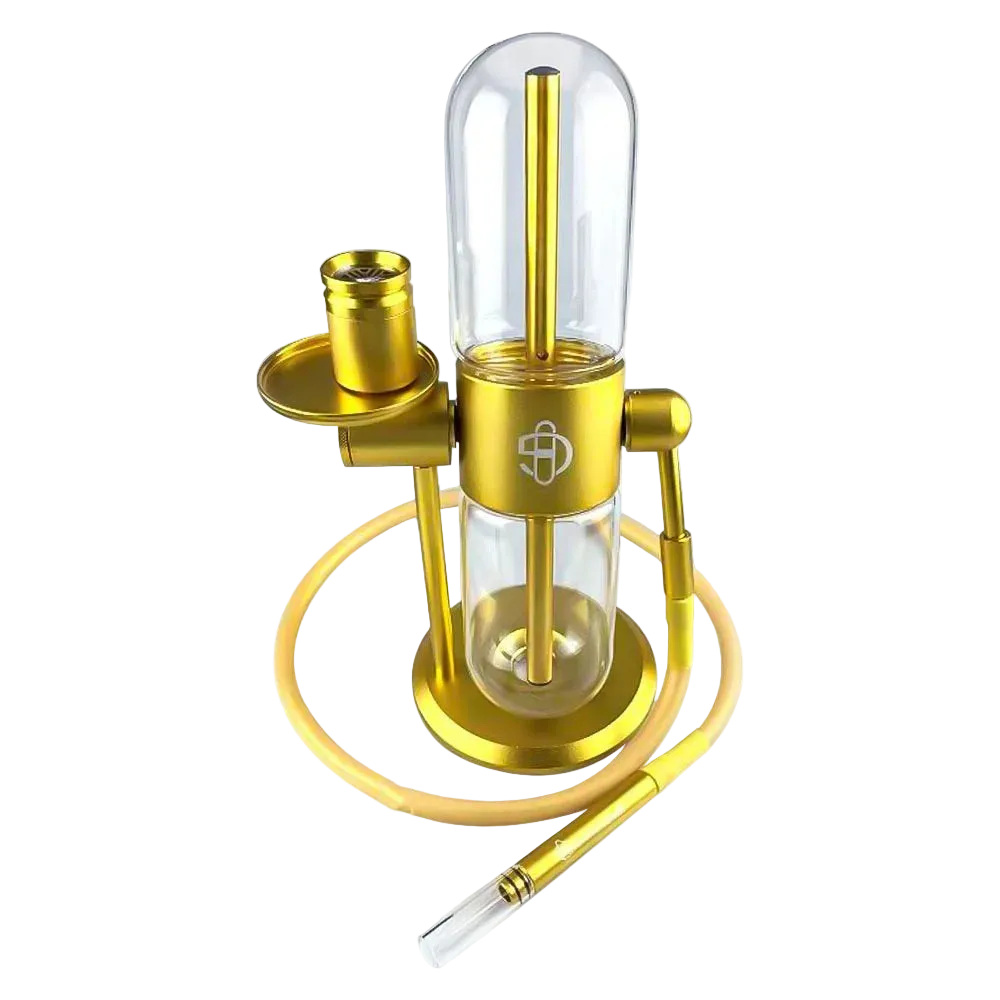 Gold gravity hookah premium aluminum and glass shisha set, 39cm compact design, luxury finish gravity-powered shisha
