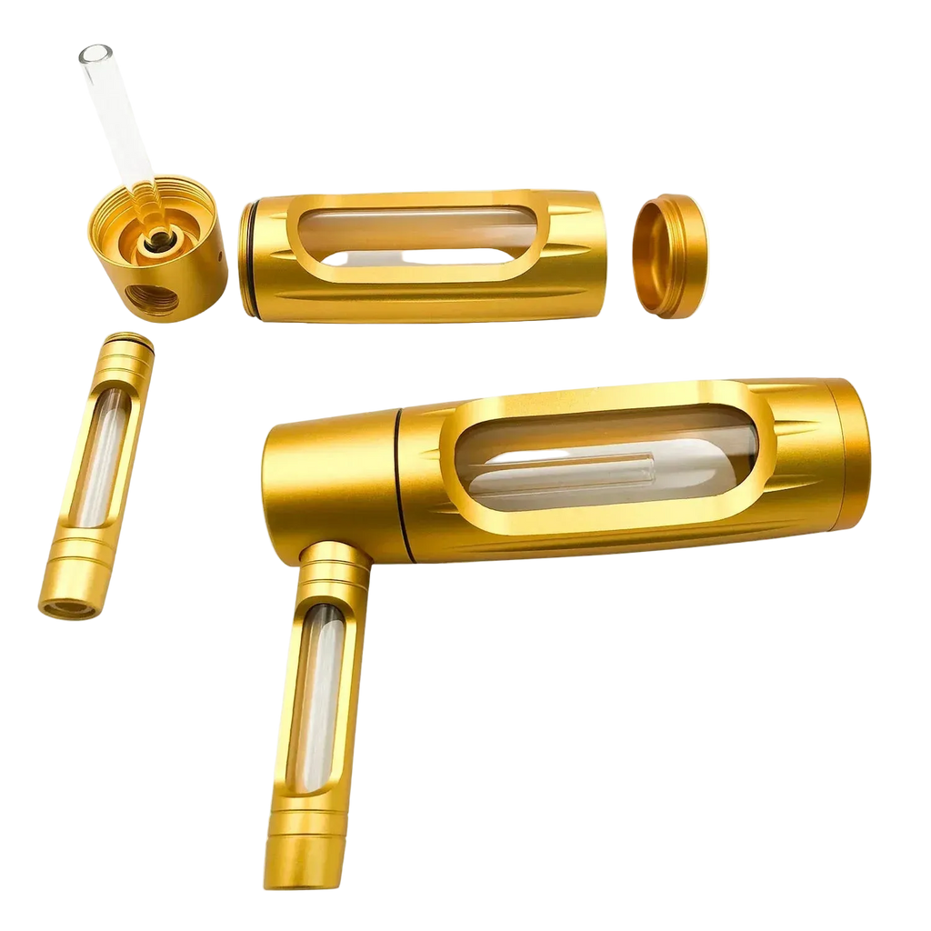 Gold metal hookah kit complete set with frosted finish, glass bowls, hose, luxury finish, premium accessories included