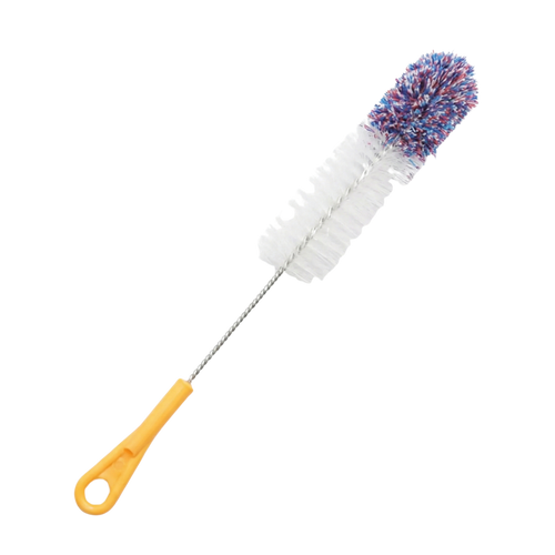 Hookah cleaning brush with purple bristles and yellow handle, long stem cleaner for shisha water pipes, full size display