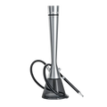 Luxury stainless steel hookah premium single hose, silver mirror-polished stem with black base, 30cm height, complete with tongs and hose, full display