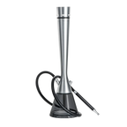 Luxury stainless steel hookah premium single hose, silver mirror-polished stem with black base, 30cm height, complete with tongs and hose, full display
