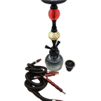 Metal hookah charcoal holder heat management device vertical view, black finish with red and gold accents, premium construction