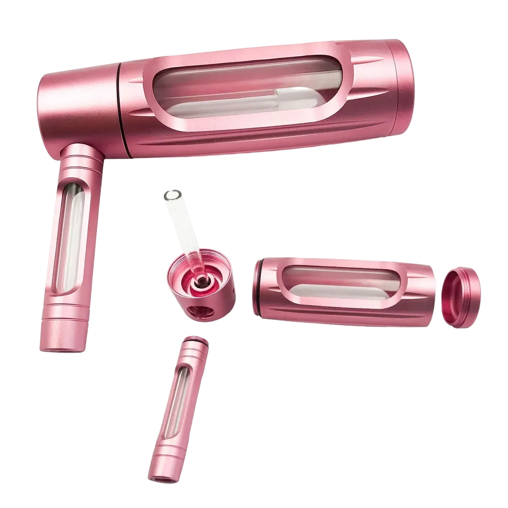 Pink metal hookah kit complete set with frosted finish, glass bowls, hose, all accessories, modern feminine design