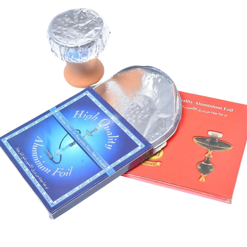 Box of 50 pre-poked shisha hookah aluminum foil sheets with circular hole pattern, 12x12cm size for hookah bowls