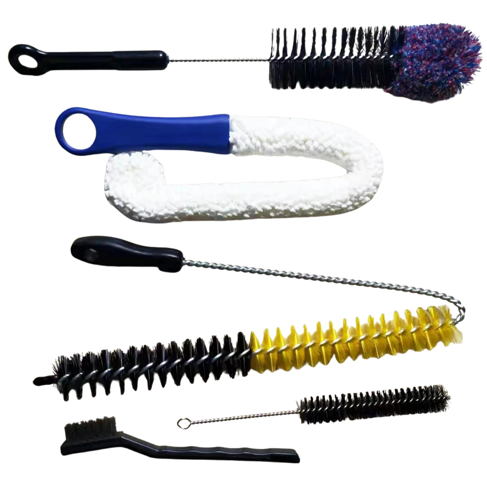 Premium 5-piece hookah cleaning brush set with graduated sizes 17cm 20cm 32cm 43cm 60cm, metal construction mirror finish, mix color shisha cleaning tools