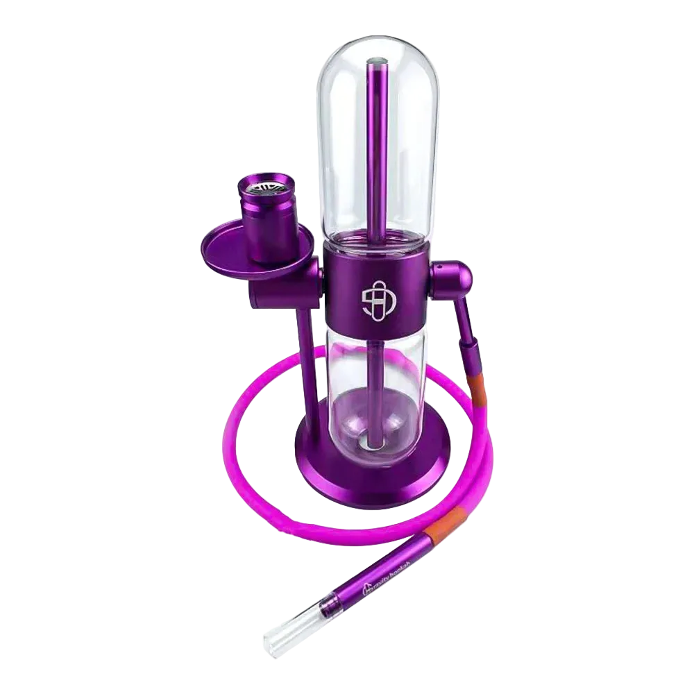 Purple gravity hookah premium aluminum and glass shisha set, 39cm compact design, gravity-powered smoke delivery system