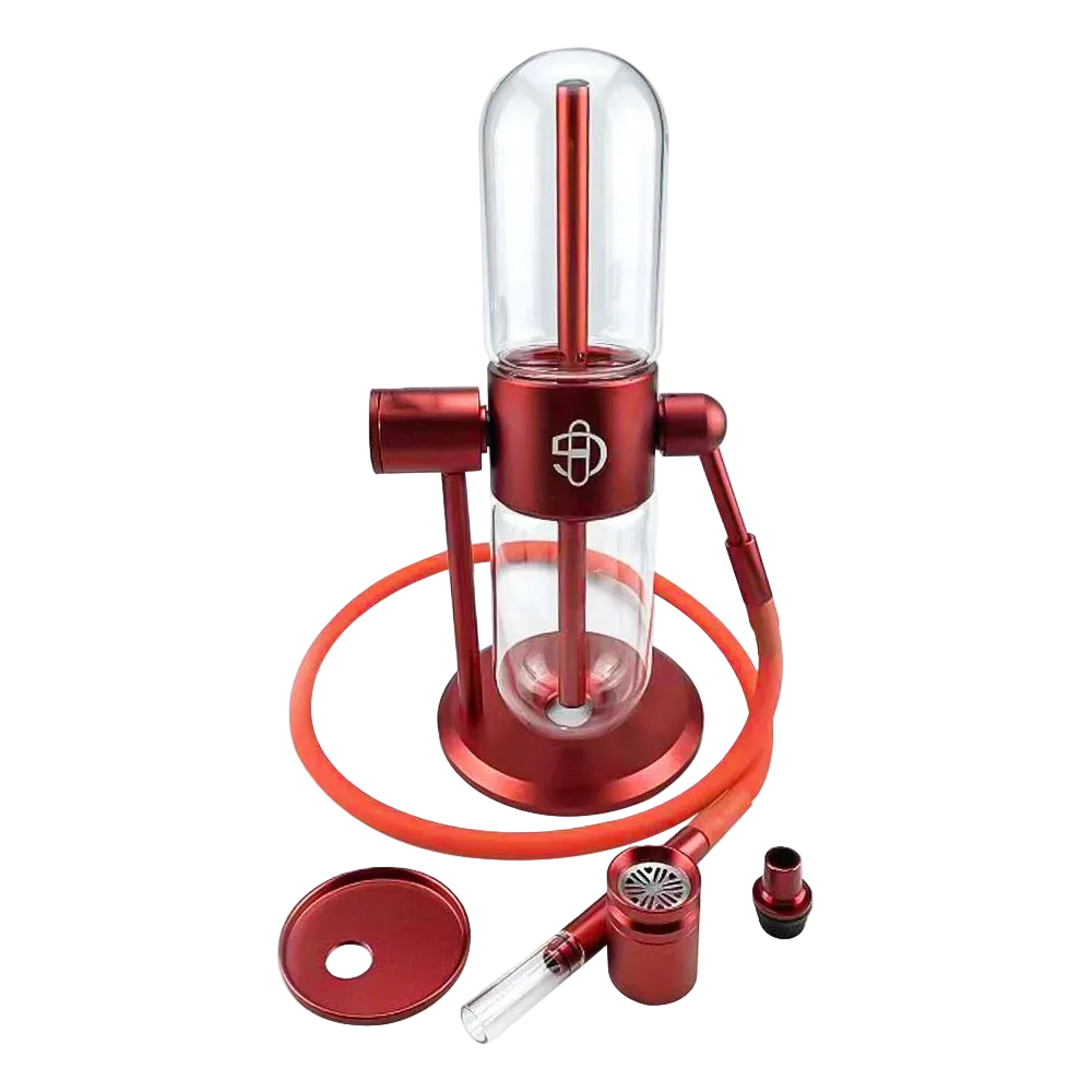 Red gravity hookah premium aluminum and glass shisha set, 39cm compact design, burgundy finish gravity-based smoke delivery system