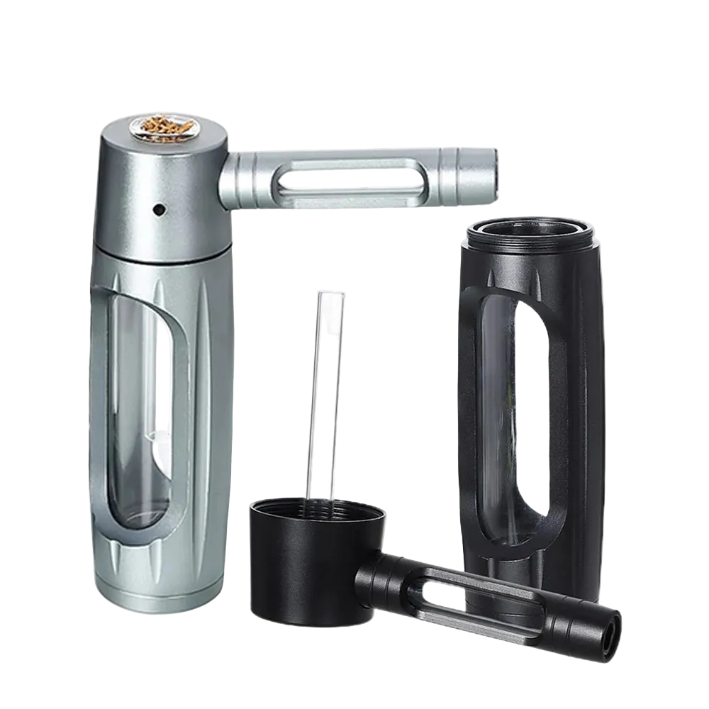 Silver and black metal hookah kit complete set with frosted finish, glass bowls, hose, all accessories included, full display