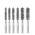 6-piece stainless steel pipe cleaning brush set with 1/4 inch hexagonal bar, twisted wire bristle brushes for hookah stems, hoses, and smoking pipes