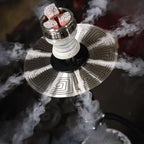 Terminator stainless steel hookah close-up showing premium 304 grade construction, modern design, professional shisha set components