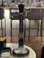 Alt text: Complete Terminator 304 stainless steel hookah set full view, large professional shisha with bowl, hose, tongs, all accessories included