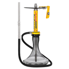 Yellow gold car hookah complete set with mirror-finish aluminum stem, crystal glass vase, premium hose, full assembly view